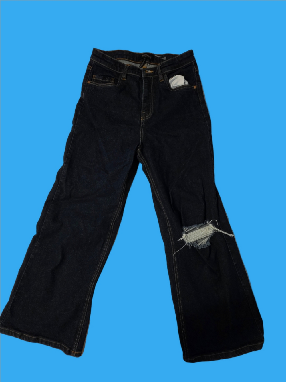 4/$97 Deal! Buffalo David Bitton Dark Wash Ankle Jeans with Distressed Knee